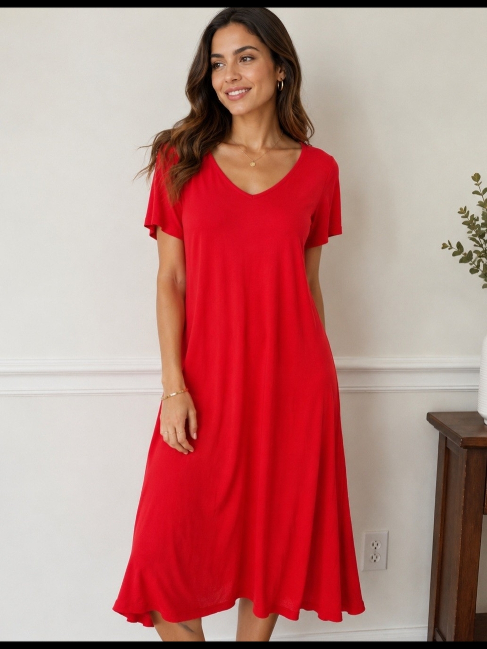 Chico's Red V‑Neck Midi Dress
